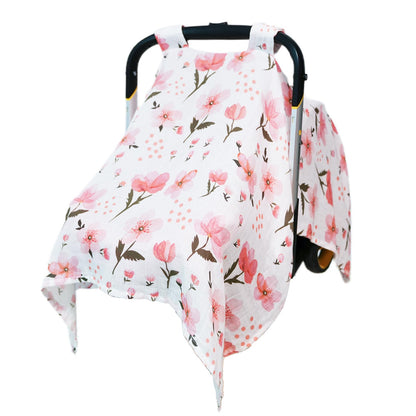 100% Muslin Summer Baby Car Seat Cover, Universal Fit Infant Car Seat Canopy, Breathable & Lightweight Sun, Weather Protection for Boys & Girls