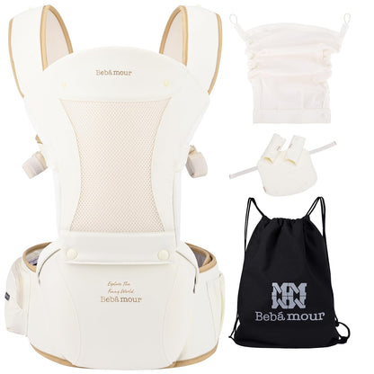 Bebamour Baby Carrier Newborn to Toddler-2 in 1 Hip Seat & Carrier Front and Back Carry with Head Hood & 3 Pieces Teething Pads& Waist Extenders & Storage Bag 0-36 Months (Green)