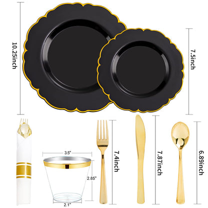 Morejoy 175PCS Rose Gold & Silver Plastic Dinnerware Set: 25 Plates, 25 Forks, 25 Knives, 25 Spoons, 25 Cups, 25 Napkins - Perfect for Wedding & Party