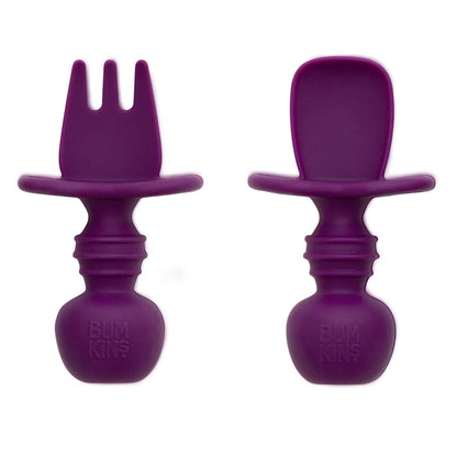 Bumkins Disney Baby Utensils Set, Chewtensils Silicone Spoons for Dipping, Self-Feeding, Baby Led Weaning, Trainer Learning, First Stage Eating, Soft Fork and Spoon, Babies 6 Months, Minnie Mouse