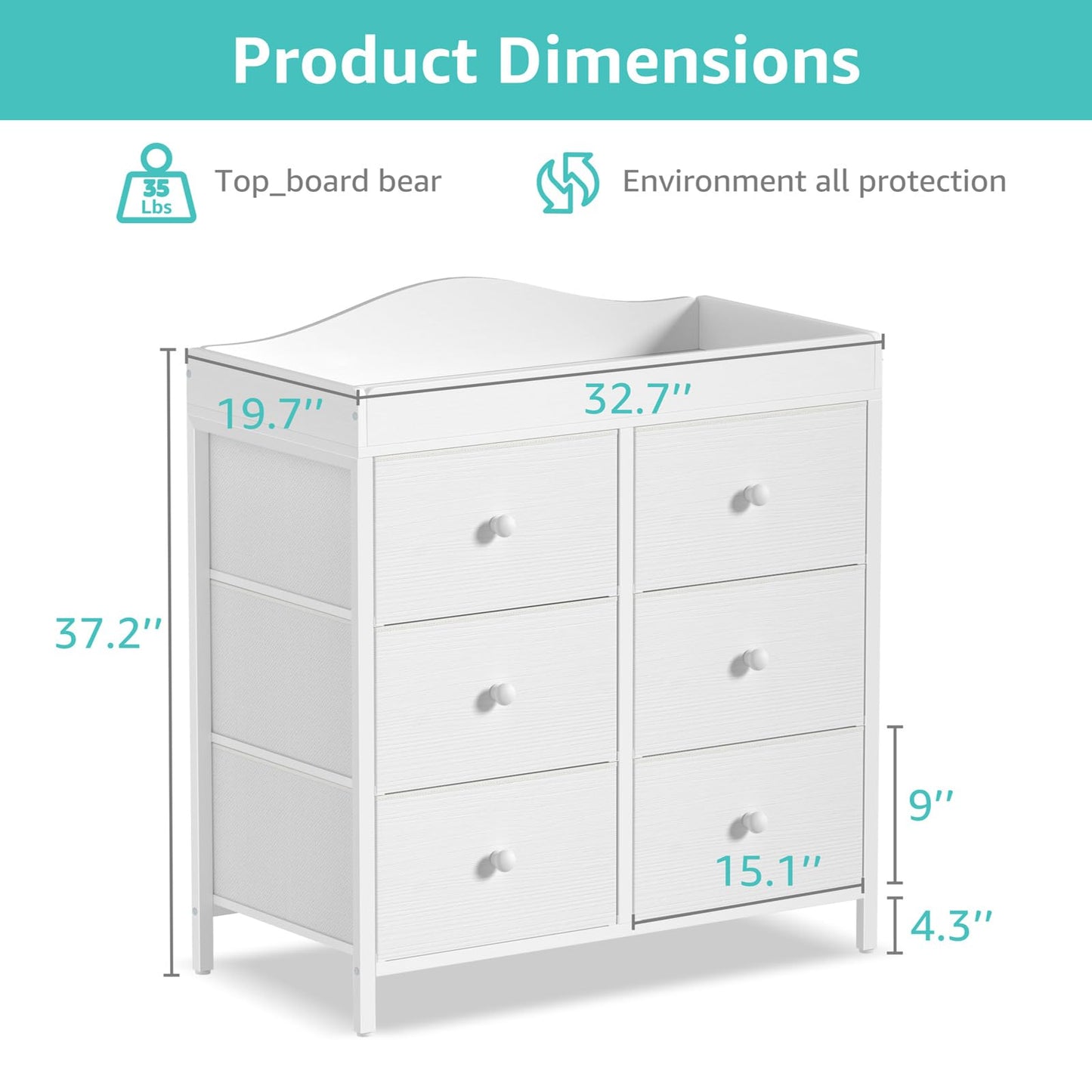 BOLUO Changing Table Dresser with 6 Fabric Drawers, Baby Dresser with Changing Table Top Diaper Changing Station with Storage for Nursery Modern