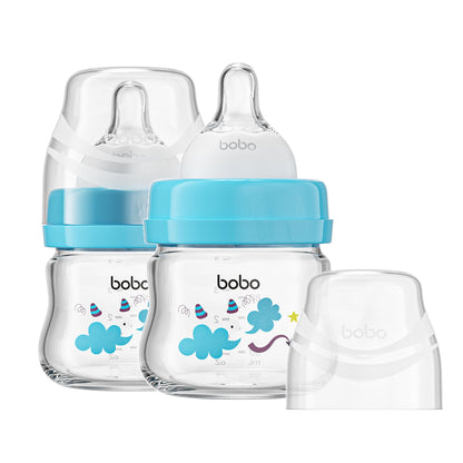YOHKOH Glass Baby Bottles with Slow Flow Nipple, Newborn Anti-Colic Baby Bottles for 0+ Months, Wide Neck Feeding Bottle, Clear (Red, 2.7oz (Pack of 2))
