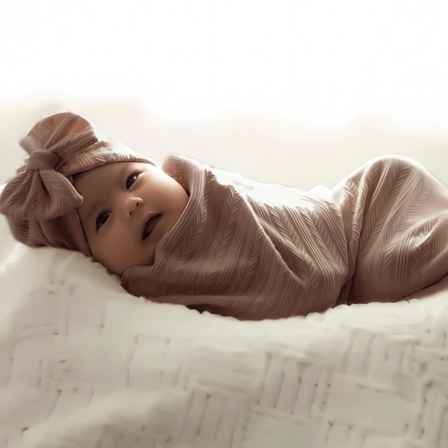 Jastore Baby Infant Swaddle Blankets for Girls 3PCS Newborn Accessories Set with Matching Hat and Bow Headband (Pale Pink, 33"*35")