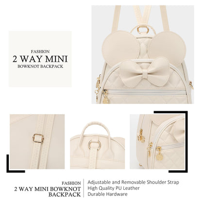KL928 Girls Bowknot Polka Dot Cute Mini Backpack Small Daypacks Convertible Shoulder Bag Purse for Women