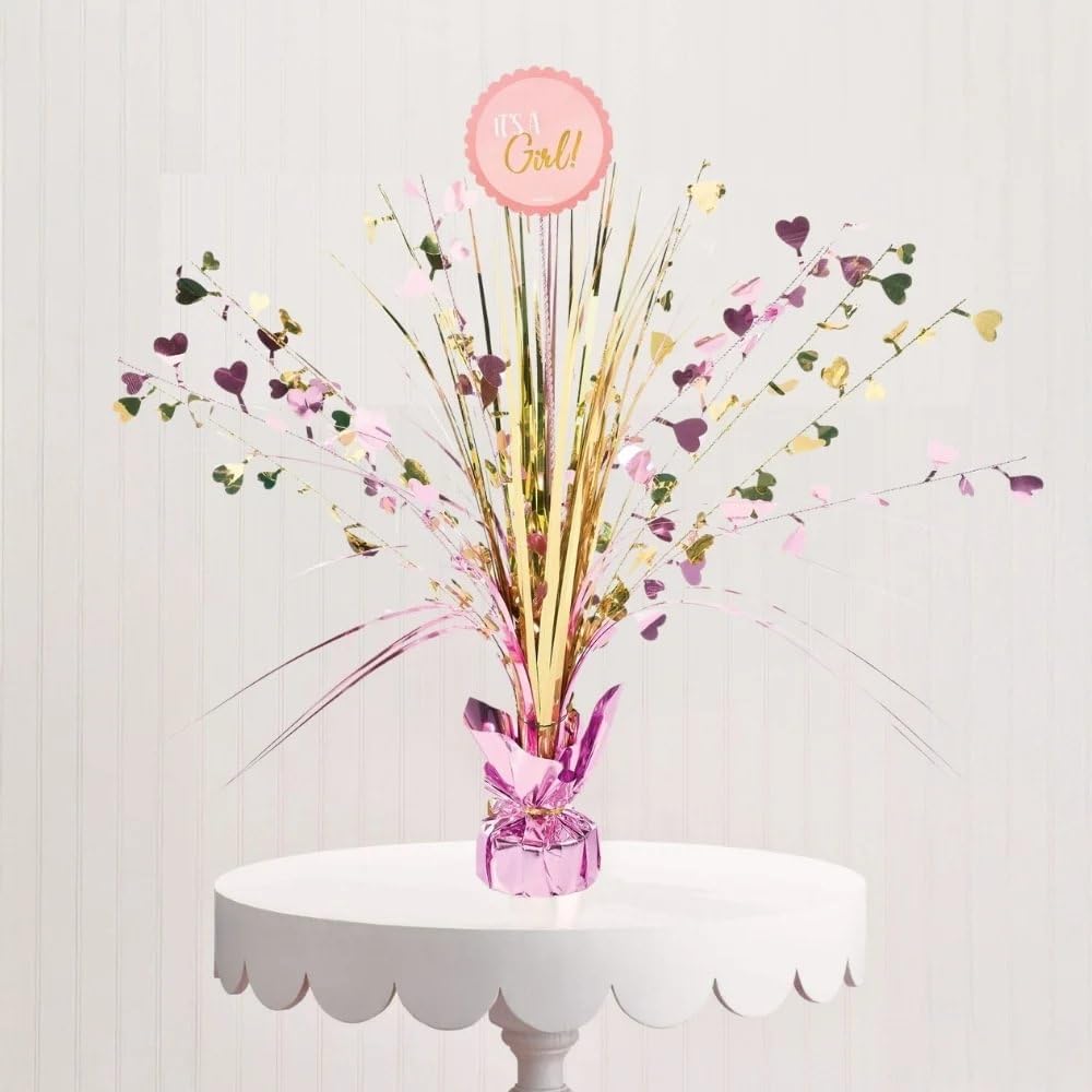 Dazzling Foil Spray Centerpiece, 18" (1 Count) - Elegant Table Decor, Perfect for Baby Shower Celebrations, "It's a Boy", Gold & Blue