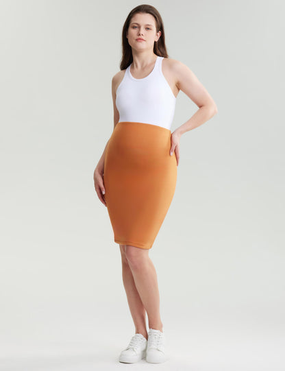 POSHDIVAH Women's Maternity Skirt Over The Belly Midi High Waisted Solid Stretchy Pregnancy Pencil Skirt