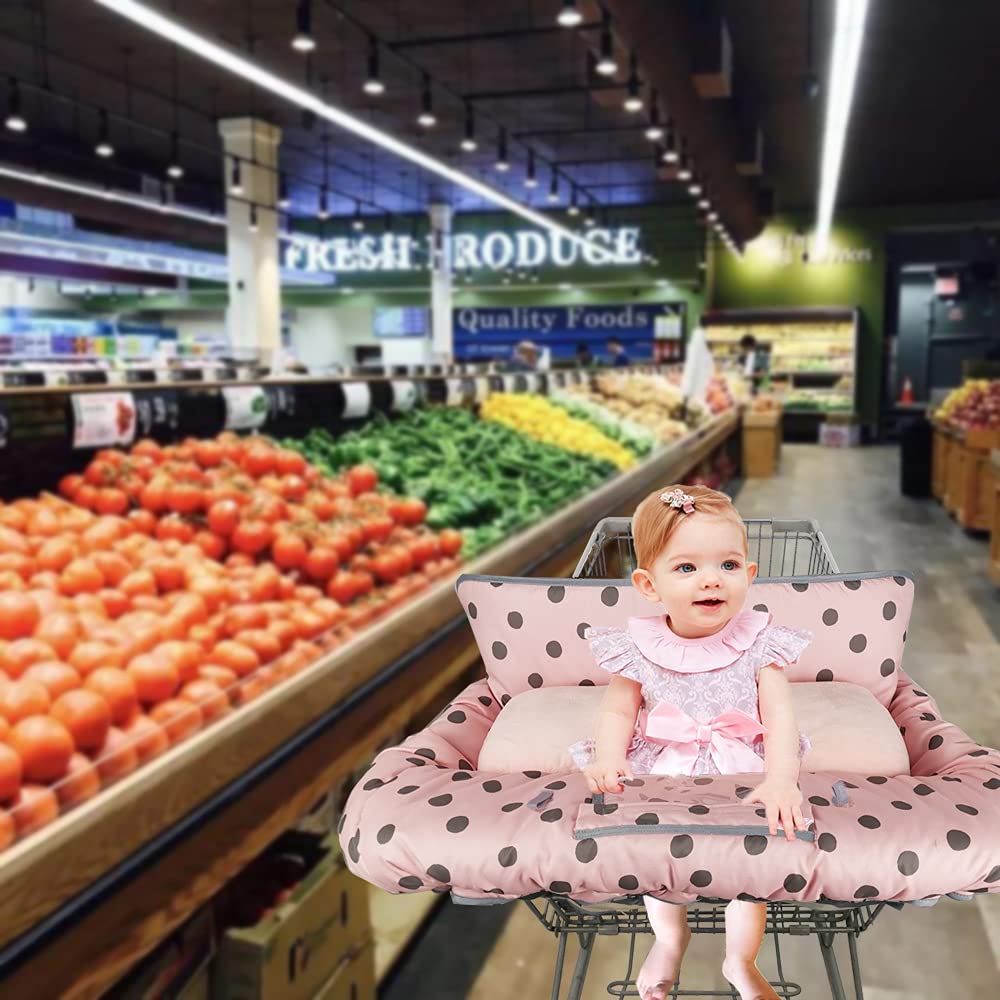 Shopping Cart Cover for Baby/Toddler 2-in-1 High Chair Cover, Easy Attach & Remove, with Cellphone Holder, Pink Strip Star