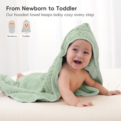 PHF 2 Pack Baby Hooded Towels, 100% Muslin Cotton Baby Bath Towel with Hood for Newborn, Infant, Toddler, Ultra Soft and Absorbent Baby Essentials Bath Towels for Girls, 32x32Inch, Floral