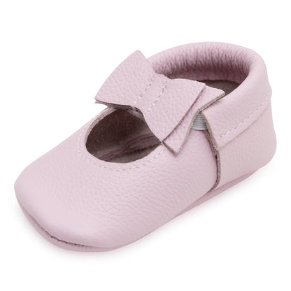 BirdRock Baby Bow and Knot Moccasins - Genuine Leather Baby Girl Shoes