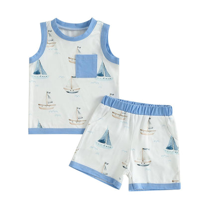 CIYCUIT 2Pcs Baby Boy Summer Clothes Infant Toddler Beach Outfits Sleeveless Tank Tops Shorts Set