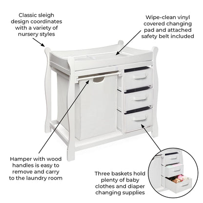 Badger Basket Sleigh Style Baby Changing Table with Laundry Hamper and 3 Storage Drawers - Espresso