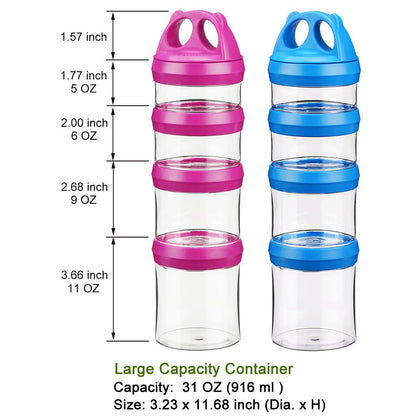 SELEWARE Portable Stackable Food Storage Containers for Snacks Formula Powder and Drinks Twist Lock System Airtight Leak-proof BPA and Phthalate Free 4 Piece Jars 31oz Blue