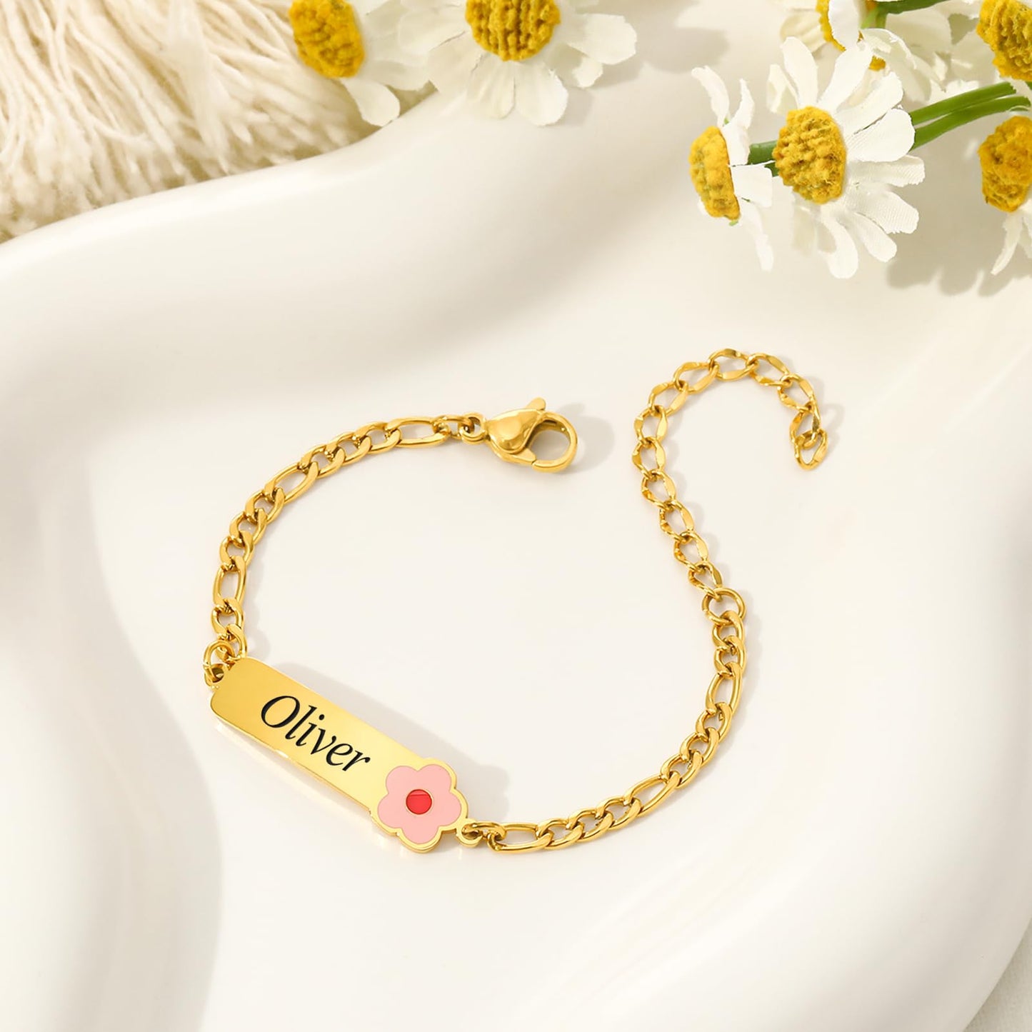 Personalized Baby Name Bracelet, 18K Gold Plated Customized Bracelets Id Protection Bracelet New Born Birthday Gift for Toddler Girls Boys