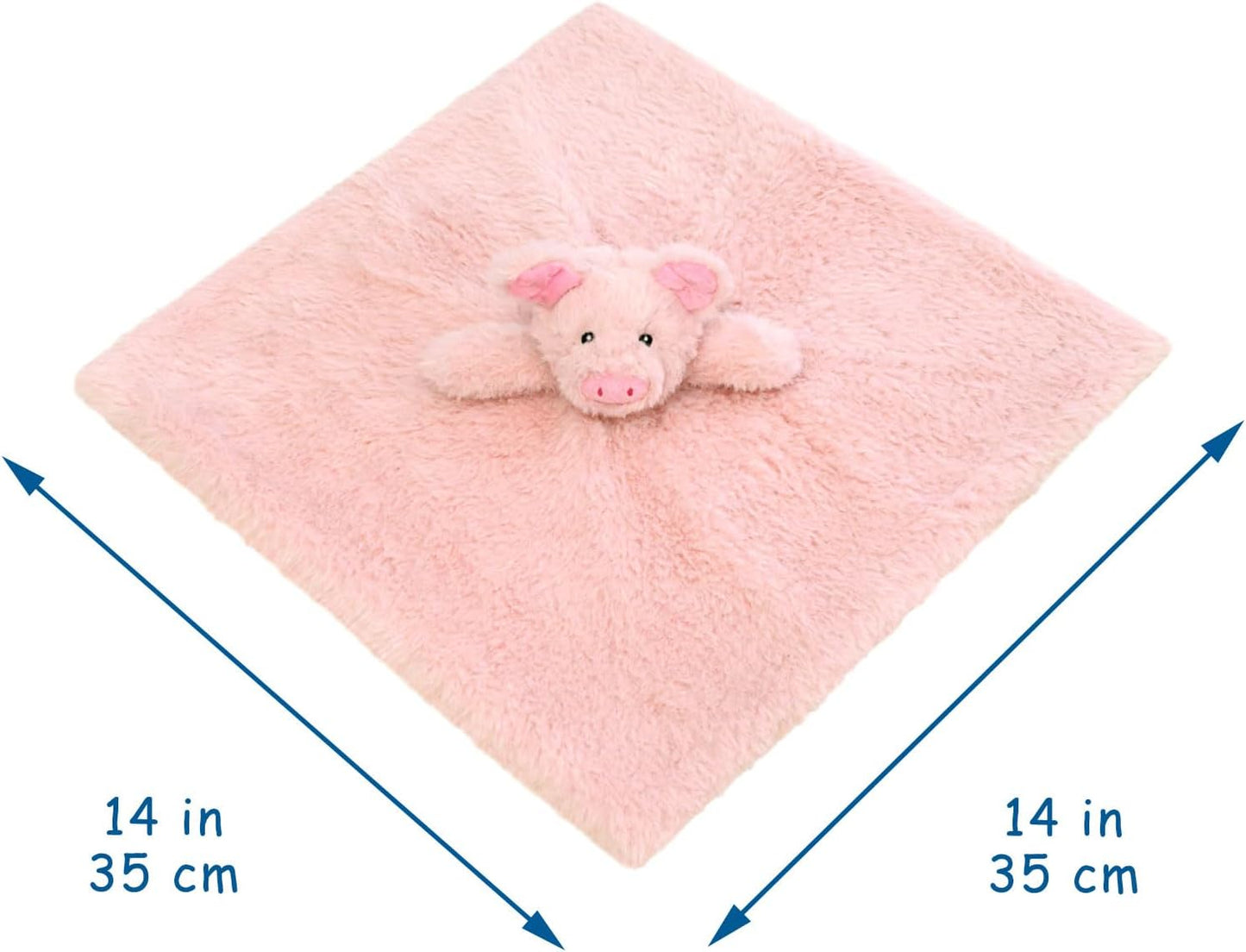 Baby Pink Pig Soft Stuffed Animal Security Blanket, Plush Pig Character Lovey Blanket, Baby Shower/Nursery Gift, Newborn Infant Toddler Snuggle Blankie for Girls Boys, 14 Inches