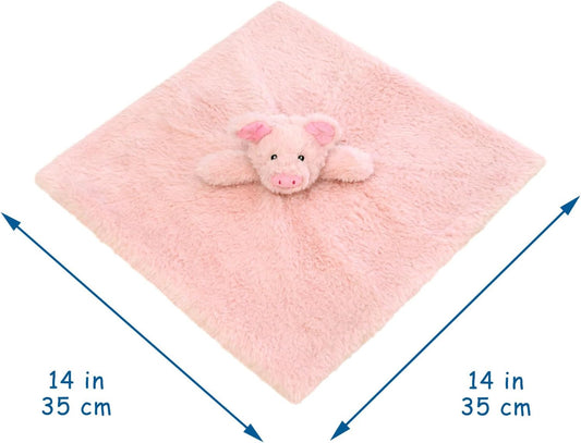 Baby Pink Pig Soft Stuffed Animal Security Blanket, Plush Pig Character Lovey Blanket, Baby Shower/Nursery Gift, Newborn Infant Toddler Snuggle Blankie for Girls Boys, 14 Inches