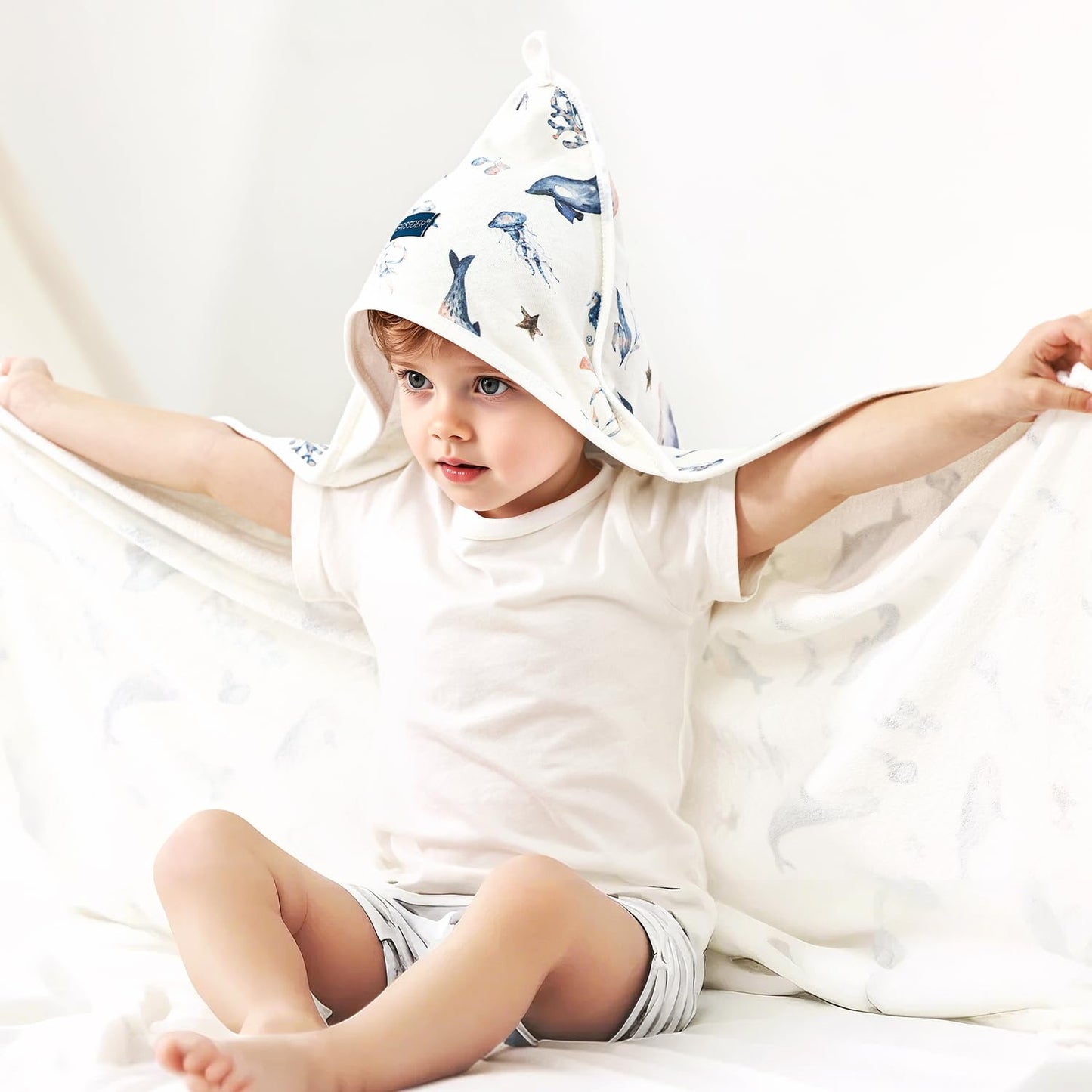 GRSSDER Baby Hooded Towel 2 Pack for Newborn, Super Soft Bath Towels with Original Design, Ultra Absorbent Knit Terry, Large Toddler Towels with Hood for Girls, Shower Gifts for Infant, 34"x 34"
