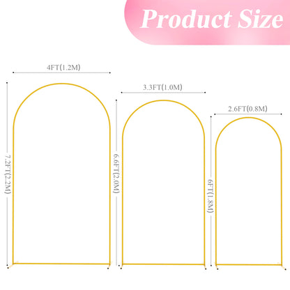 Wokceer Wedding Arch Backdrop Stand 6FT, 5FT, 4FT Set of 3 Gold Metal Arch Stand for Wedding Ceremony Baby Shower Birthday Party Decor