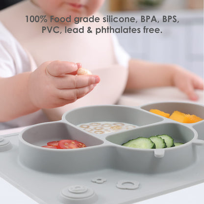 ROCCED Suction Plates for Baby Placemat Spoon Fork Set for Toddlers, Silicone Baby Plates with Suction Baby Dishes for Kids Plates-pale mauve