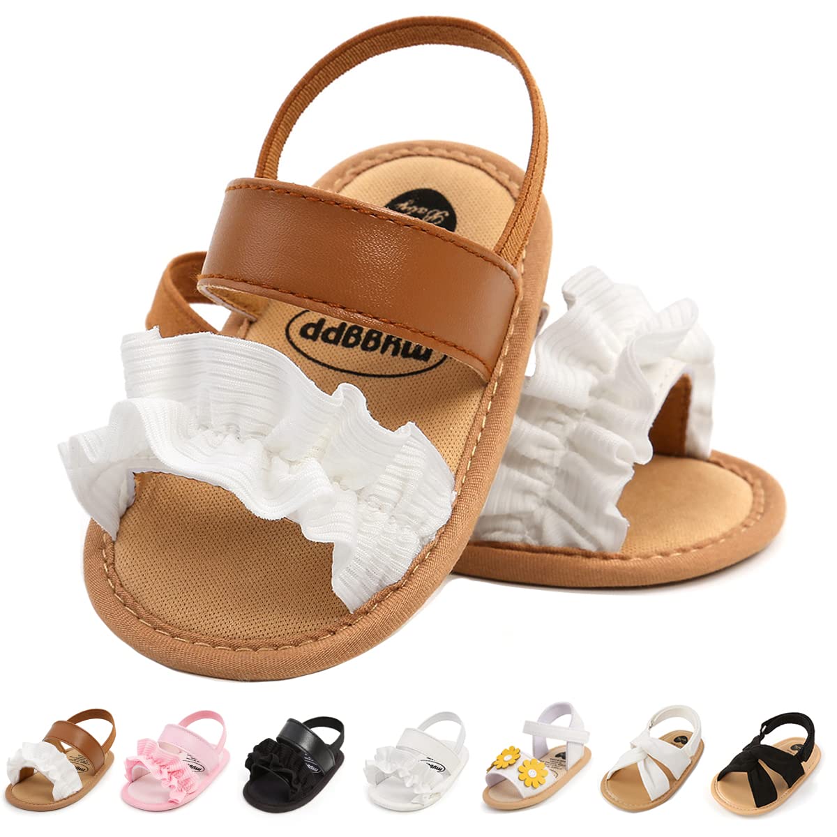 Ohwawadi Baby Boys Girls Sandals Soft Sole Summer Infant Wedding Dress Flat Shoes Beach Sandal Newborn Crib Shoes First Walkers
