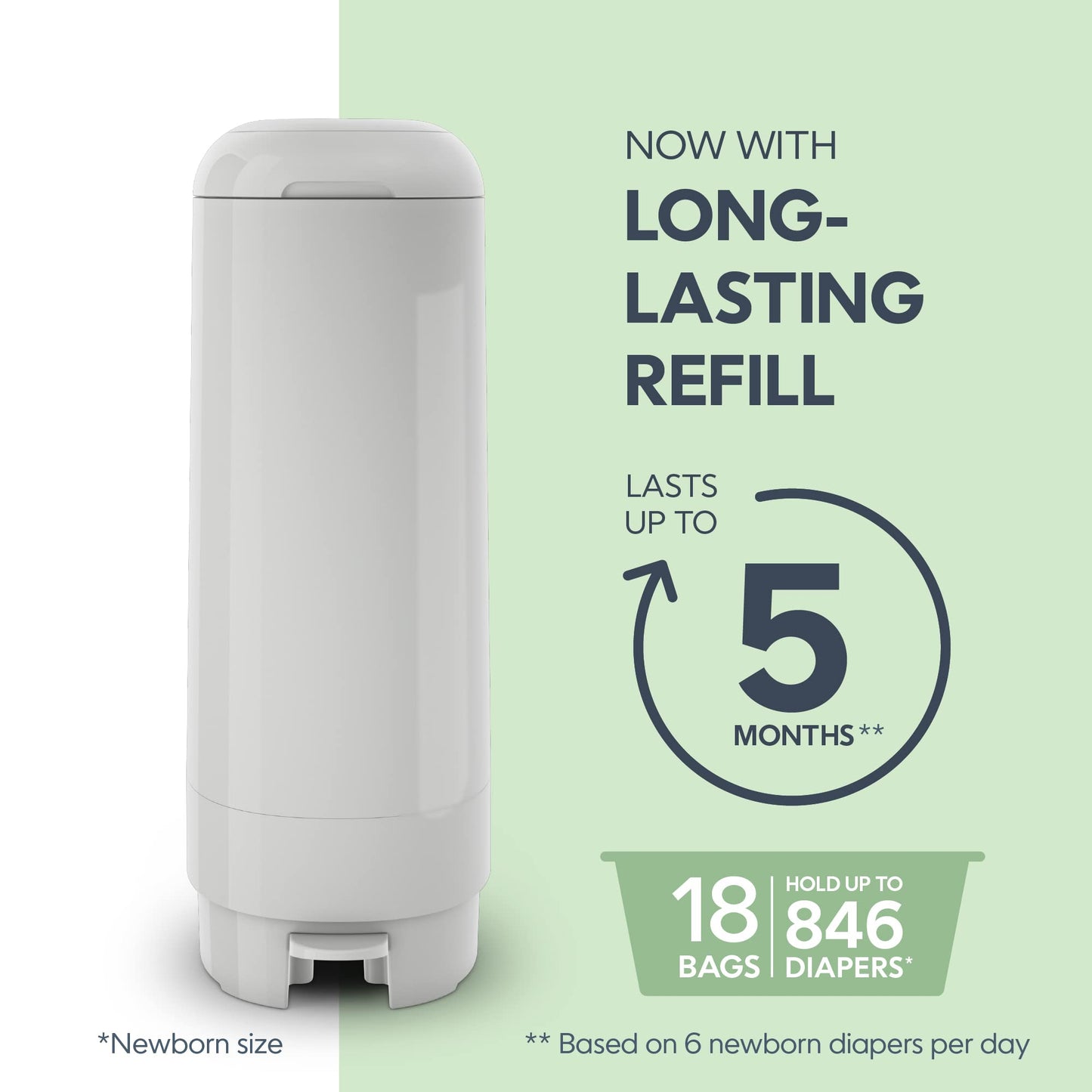 Diaper Genie Signature Pail Includes 1 Easy Roll Refill with 18 Bags | Holds Up to 846 Newborn-Sized Diapers Per Refill