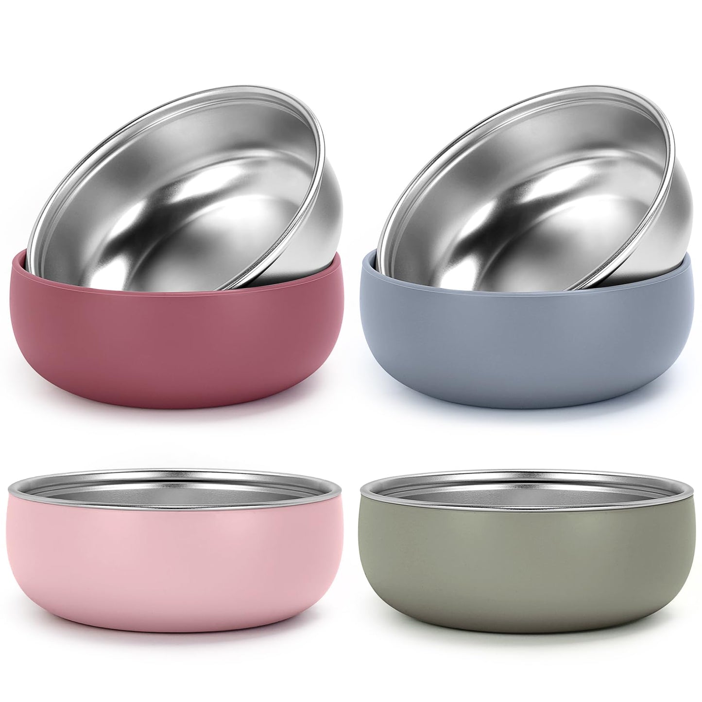 ShineMe 4 pack Baby Bowls, 5 Inches Wide Stainless Steel Bowls for Kids with Removable Colorful Silicone Sleeve, Unbreakable Toddler Bowls for Soup, Cereal, Yogurt, Snacks...