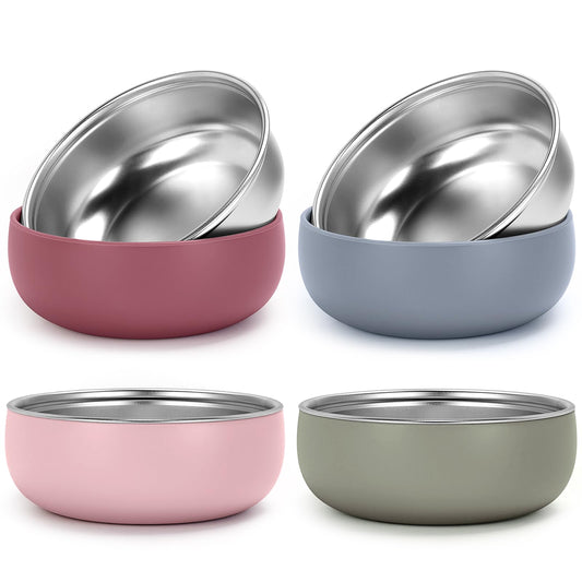 ShineMe 4 pack Baby Bowls, 5 Inches Wide Stainless Steel Bowls for Kids with Removable Colorful Silicone Sleeve, Unbreakable Toddler Bowls for Soup, Cereal, Yogurt, Snacks...