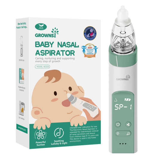 GROWNSY Nasal Aspirator for Baby, Electric Nose Aspirator for Toddler, Baby Nose Sucker, Automatic Nose Cleaner with 3 Silicone Tips, Adjustable Suction Level, Music and Light Soothing Function