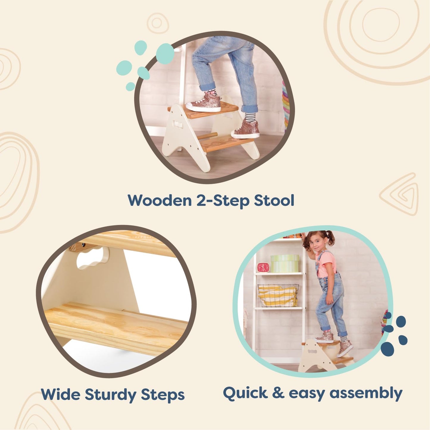 B. spaces – Step Stool For Kids – Wooden Stepping Stool – Step Stool For Bedroom, Bathroom, Kitchen – Furniture For Toddlers, Kids – 2 Years + – Peek-A-Boost - Mint