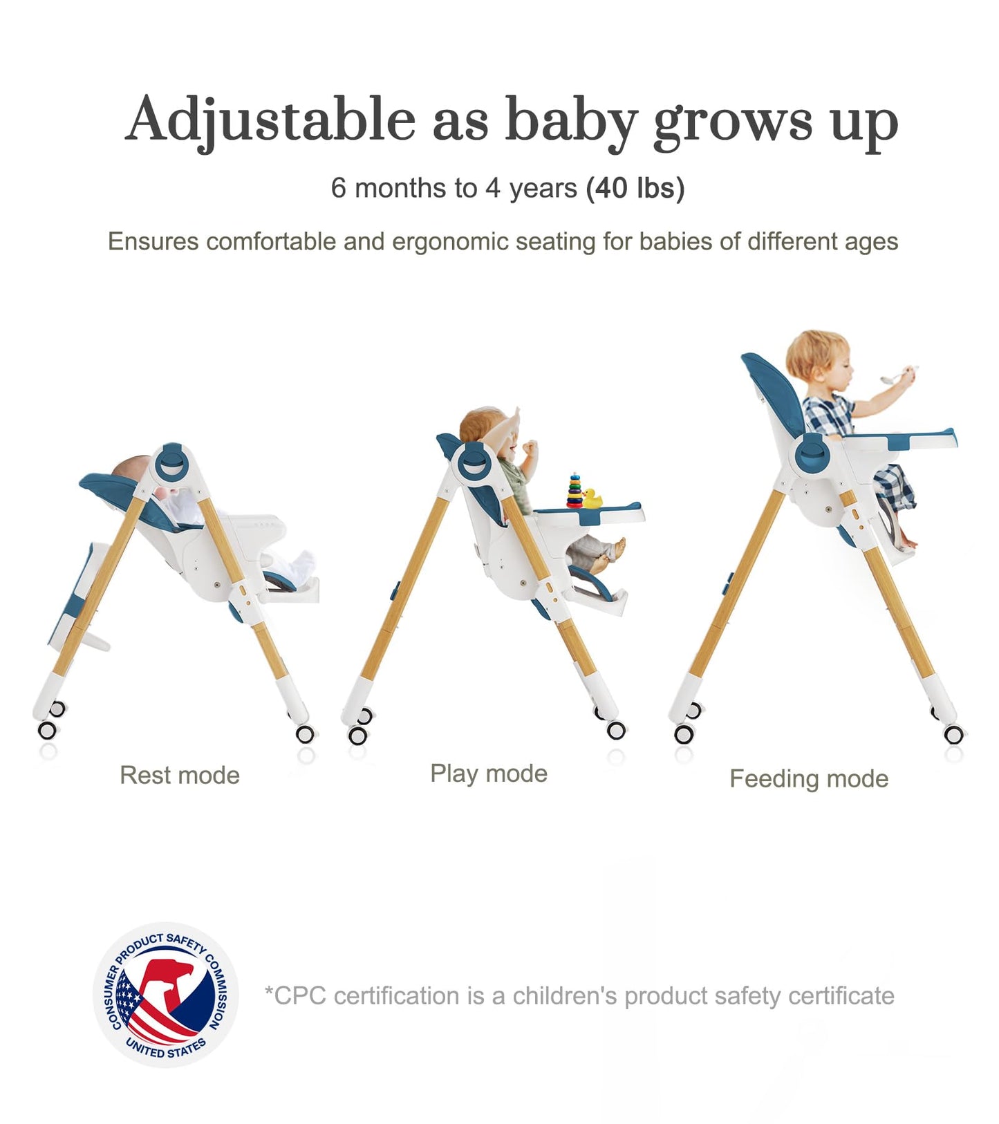Convertible High Chairs for Babies and Toddlers, Height Adjustable Baby High Chair, High Chair with Removable Tray, Adjustable Backrest and Pedal, Portable Baby Dinning Chair with Lockable Wheels