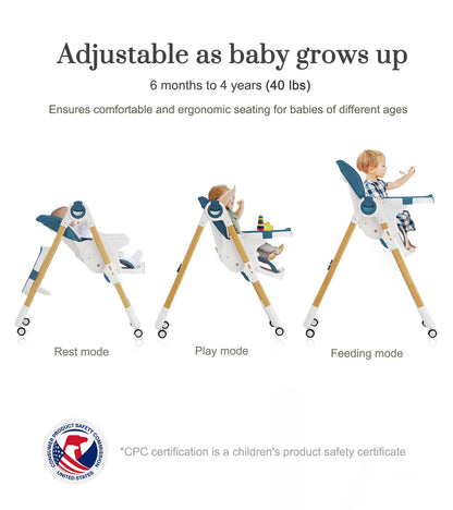 Convertible High Chairs for Babies and Toddlers, Height Adjustable Baby High Chair, High Chair with Removable Tray, Adjustable Backrest and Pedal, Portable Baby Dinning Chair with Lockable Wheels