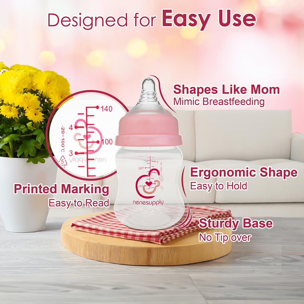 Nenesupply Natural Baby Bottles Newborn Feeding Bottles Slow Flow Breastfeeding Bottle for Breastfed Babies Wide Neck 9oz Anti Colic Level 2 Nipple for 1+ Month Infant Replace Spectra Bottle Pumping