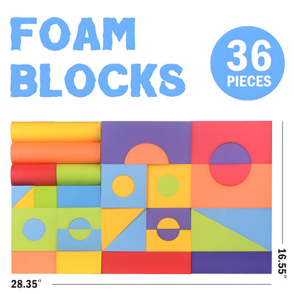 Migargle Large Foam Building Blocks for Toddlers, 36 Pieces Large EVA Soft Stacking Blocks, Baby Bath Foam Toy Set, Early Learning Construction Toys & Gifts for Kids, Boys & Girls