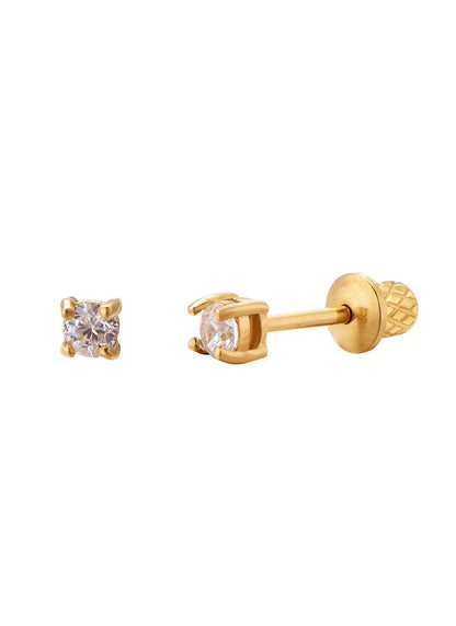 Earrings for Girls, 18k Yellow Gold Plated CZ Hypoallergenic Stud Earrings - Screw On Safety Backs, Stainless Steel Posts for Kids, Toddlers, Teens