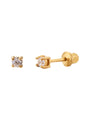 Earrings for Girls, 18k Yellow Gold Plated CZ Hypoallergenic Stud Earrings - Screw On Safety Backs, Stainless Steel Posts for Kids, Toddlers, Teens
