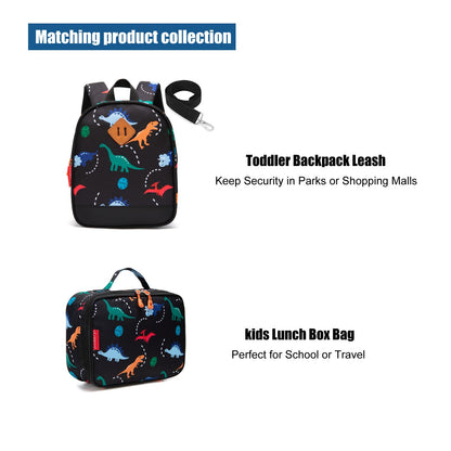 Toddler Backpack for Boys, 12 Inch Kids Dinosaur Backpack for Preschool or Kindergarten, Black