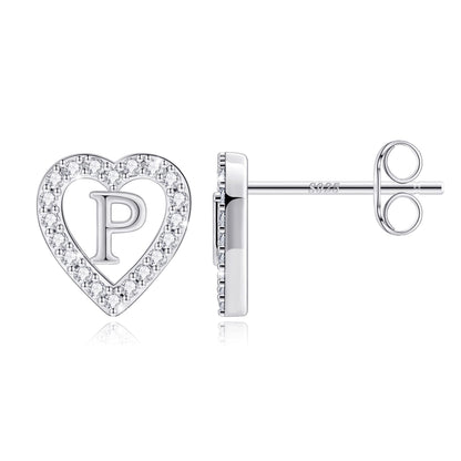 Anoup Heart Initial Stud Earrings - Gifts for Girls, Sterling Silver Post 14K Gold Plated All Over Hypoallergenic | CZ Simulated Diamond Stud Earrings | Birthday Gifts for Kids Toddlers Daughter