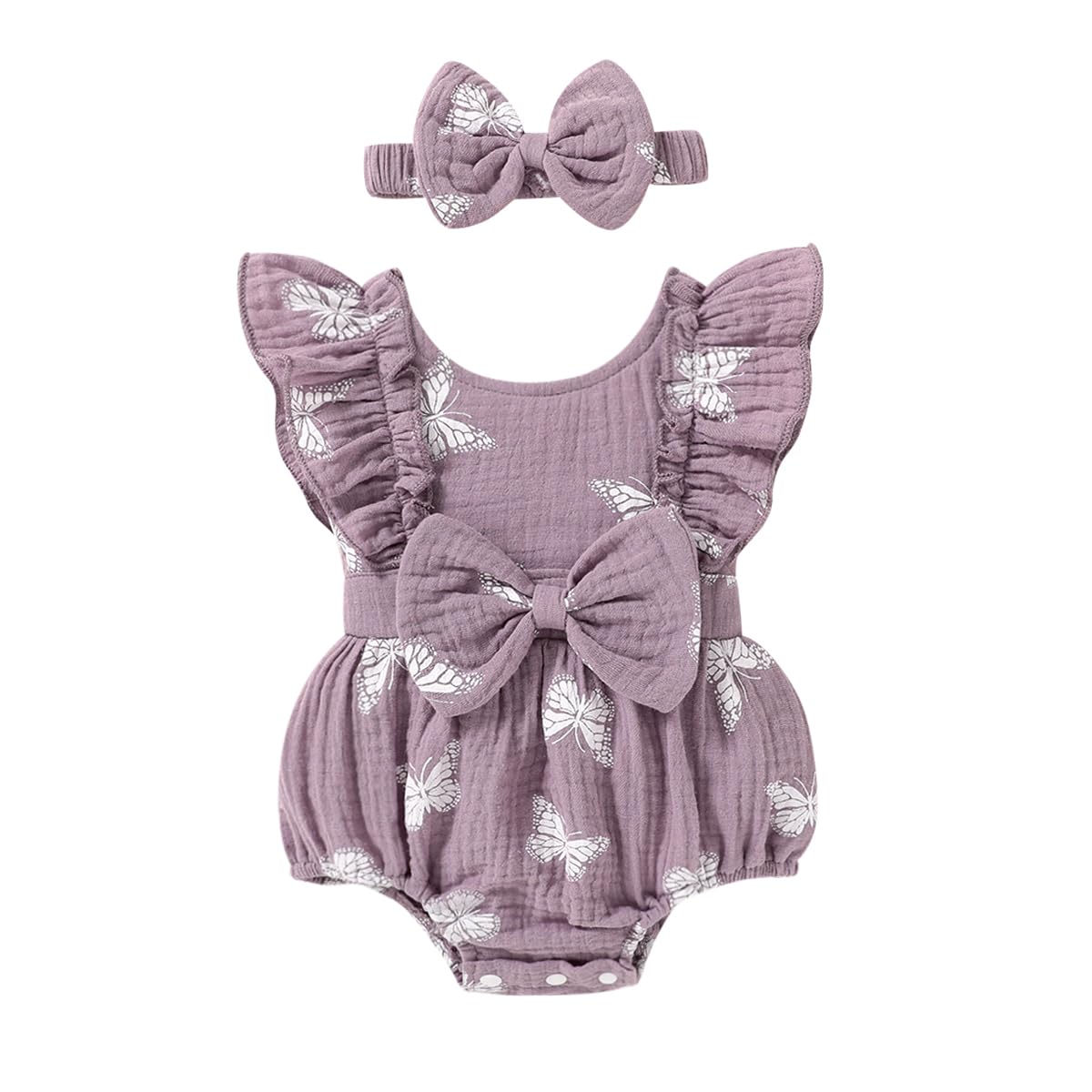 YOUNGER TREE Newborn Baby Girl Clothes Ruffle Sleeve Rompers Infant Backless Floral Jumpsuit Summer Outfits with Headband