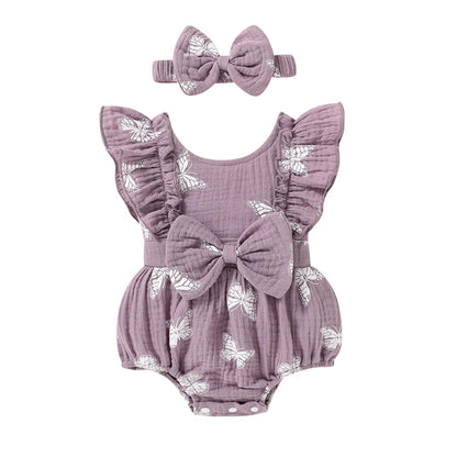 YOUNGER TREE Newborn Baby Girl Clothes Ruffle Sleeve Rompers Infant Backless Floral Jumpsuit Summer Outfits with Headband