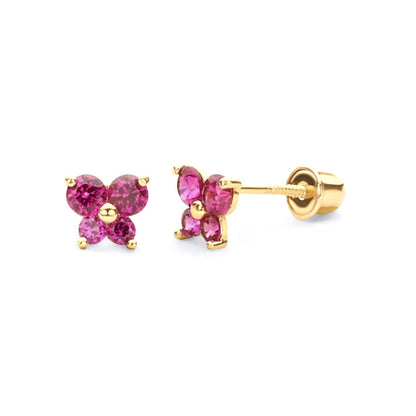 14k REAL Yellow Gold Butterfly Stud Earrings with Screw Back- 12 Different Color Available