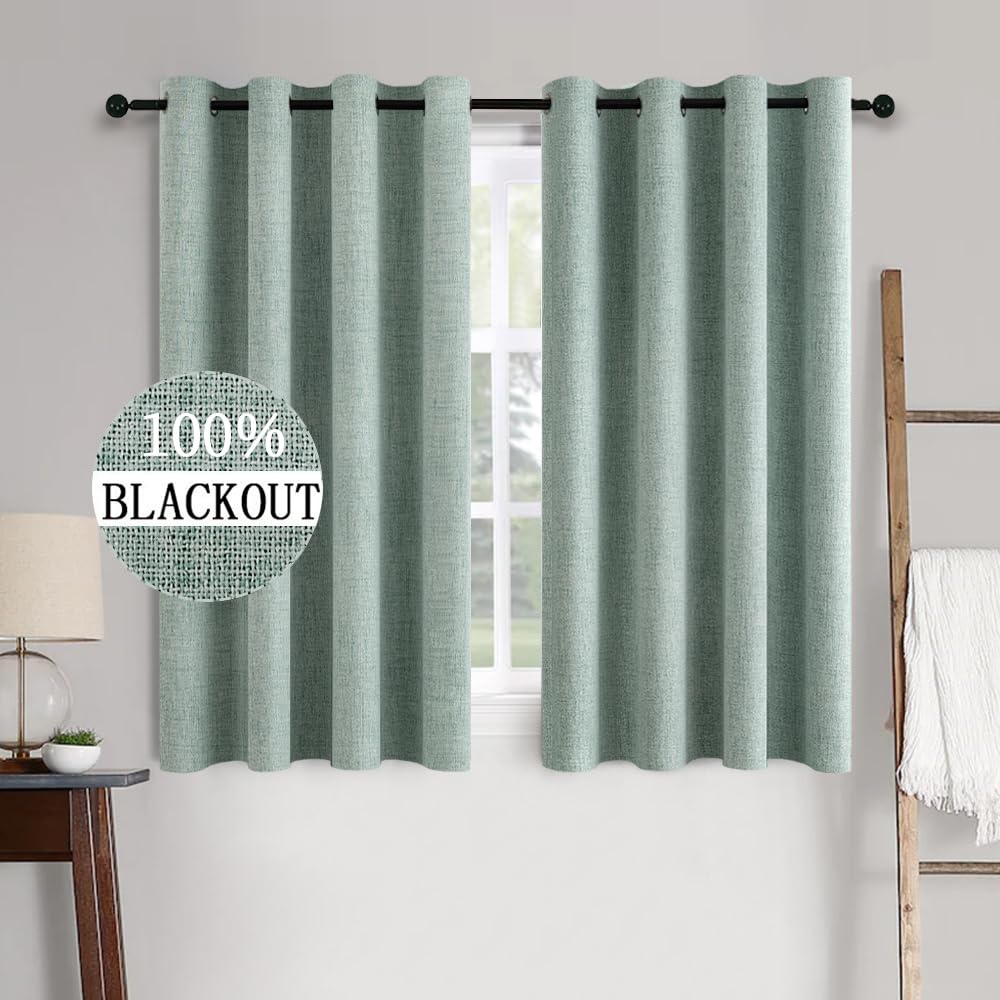 MIULEE 100% Blackout Linen Textured Curtains for Bedroom Solid Thermal Insulated Natural Beige Grommet Room Darkening Curtains & Drapes Luxury Decor for Living Room Nursery 52 x 84 Inch (2 Panels)