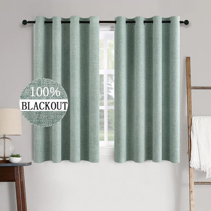 MIULEE 100% Blackout Linen Textured Curtains for Bedroom Solid Thermal Insulated Natural Beige Grommet Room Darkening Curtains & Drapes Luxury Decor for Living Room Nursery 52 x 84 Inch (2 Panels)