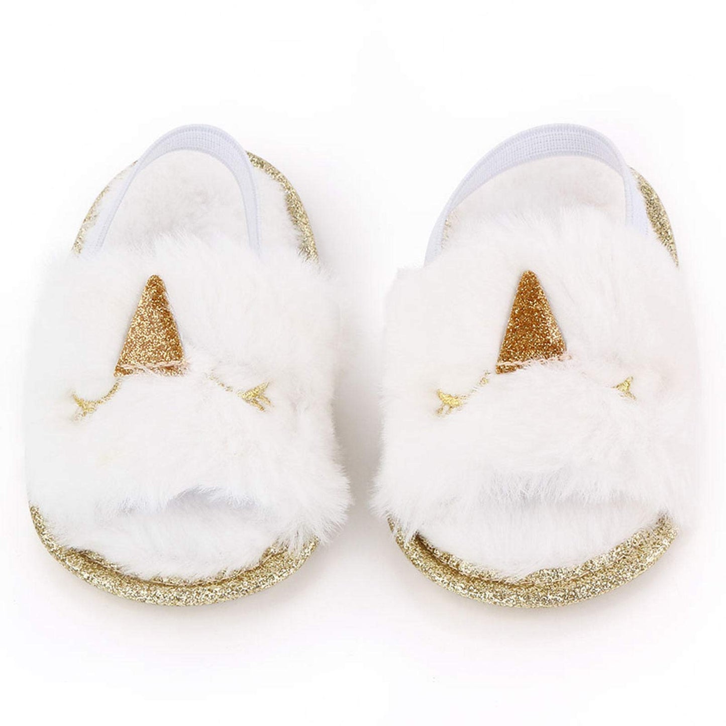 2 Pack Infant Baby Girls Sandals Elastic Back Strap Flats Slippers Soft Toddles Princess Shoes Faux Fur Slides Shoes First Walker House Shoes