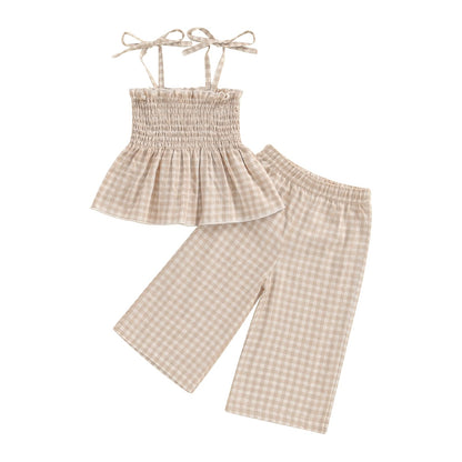 VISGOGO Infant Baby Toddler Girls Clothes Solid Color Sleeveless Camisole Linen Pants Set Baby Summer Outfits