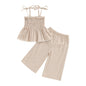 VISGOGO Infant Baby Toddler Girls Clothes Solid Color Sleeveless Camisole Linen Pants Set Baby Summer Outfits