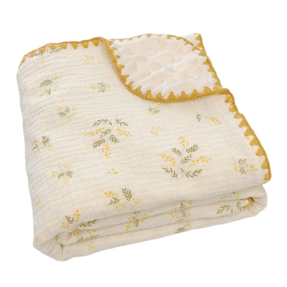 Baby Soft Muslin Thick Blanket Cotton and Dotted Backing Double Layer Receiving Blanket 40"x40" Bunny