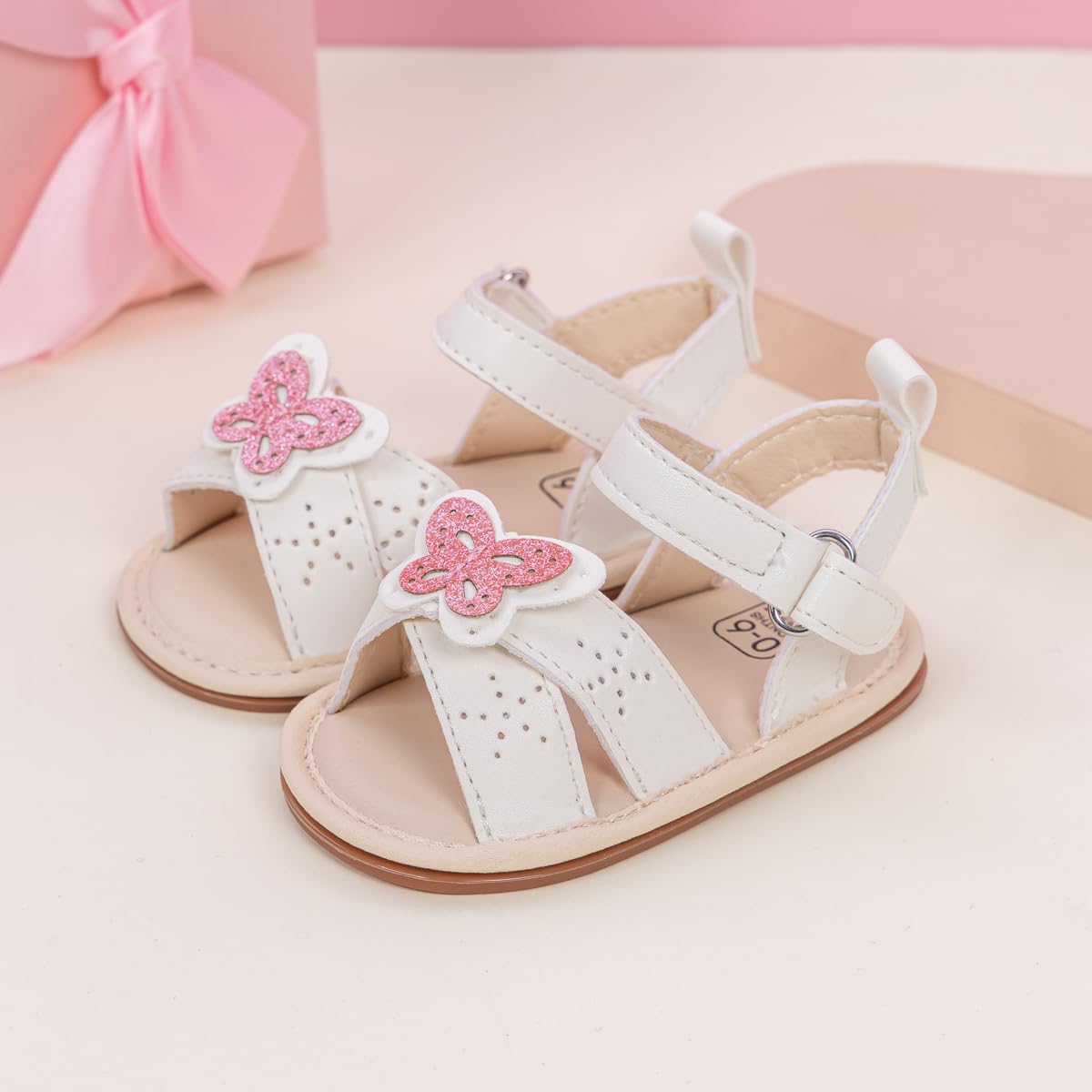 Oamico Baby Girl Sandals Infant Soft Anti-Slip Rubber Sole Casual Beach Sandals Newborn Bowknot Outdoor First Walker Summer Shoes for Baby Girls Flat Sandal