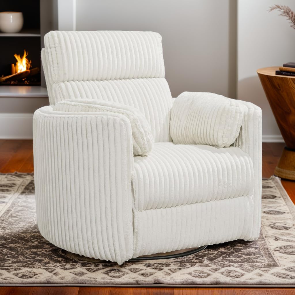 Pemberly Row Contemporary Fabric Swivel Glider Recliner in Ivory