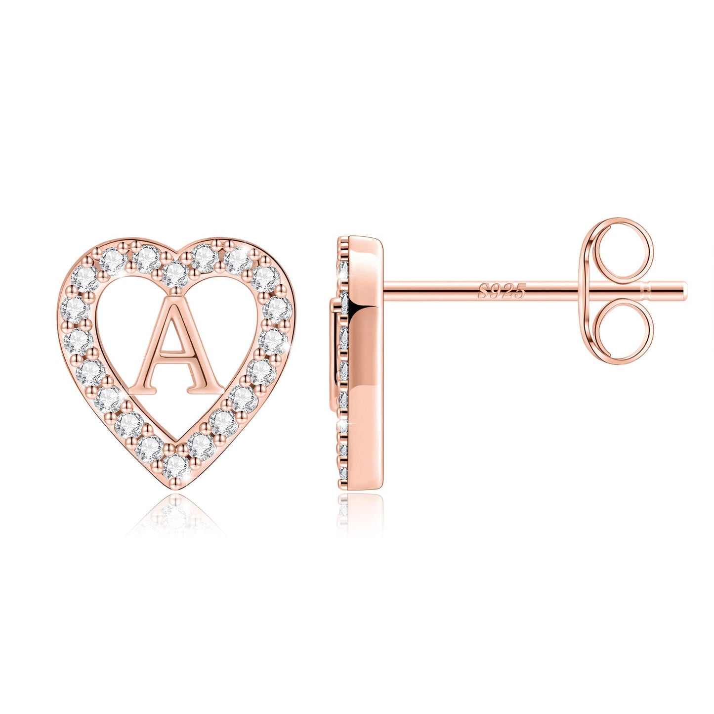 Anoup Heart Initial Stud Earrings - Gifts for Girls, Sterling Silver Post 14K Gold Plated All Over Hypoallergenic | CZ Simulated Diamond Stud Earrings | Birthday Gifts for Kids Toddlers Daughter