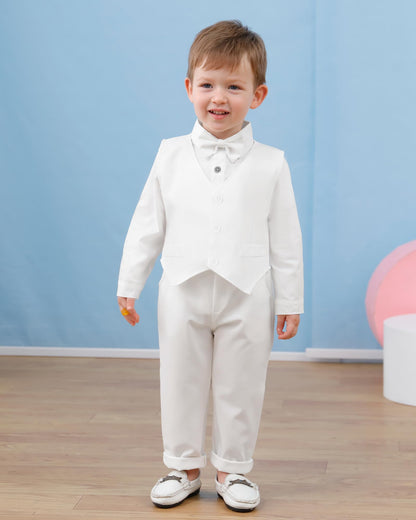 YUEMION Baby Boy Clothes Wedding Outfit Suits, 0-18 Months Infant Boy Gentleman Set, Dress Shirt+Vest+Suspender Pants+Bowtie