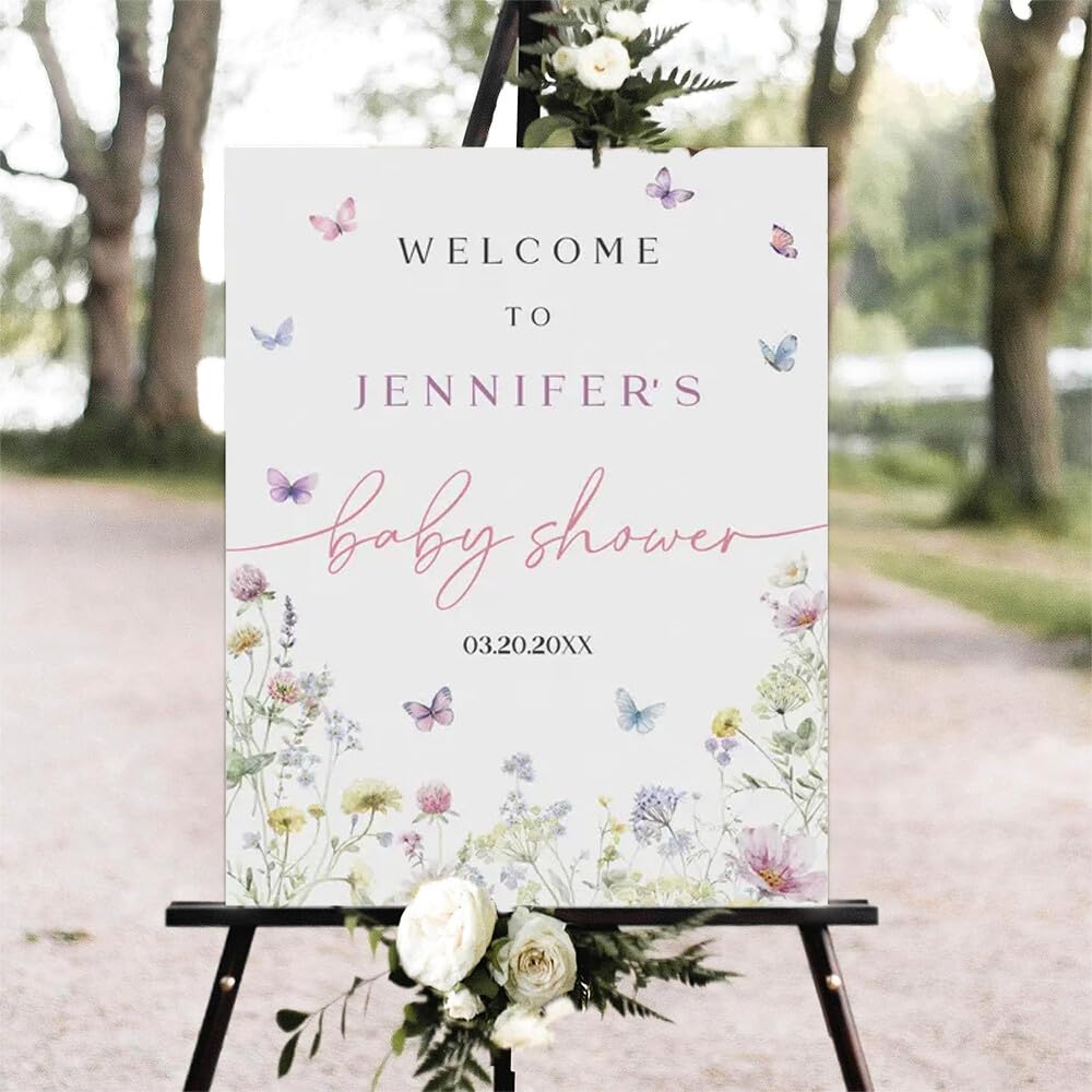Printable Sign, Butterfly Baby Shower Welcome Sign, 12 x 18 inches to 24 x 36 inches, Corrugated Plastic, Romantic Style